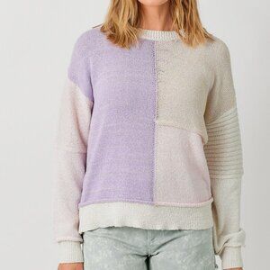 MYSTREE Colorblock Knit Sweater | Lavender, Blush & Cream Patchwork Pullover